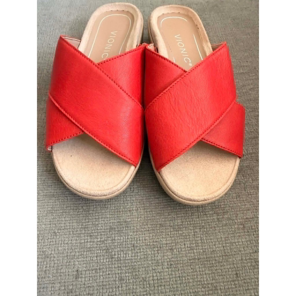 Vionic Hayden Cherry Red Leather Orthotic Platform Slide Sandal 6W - Picture 5 of 12